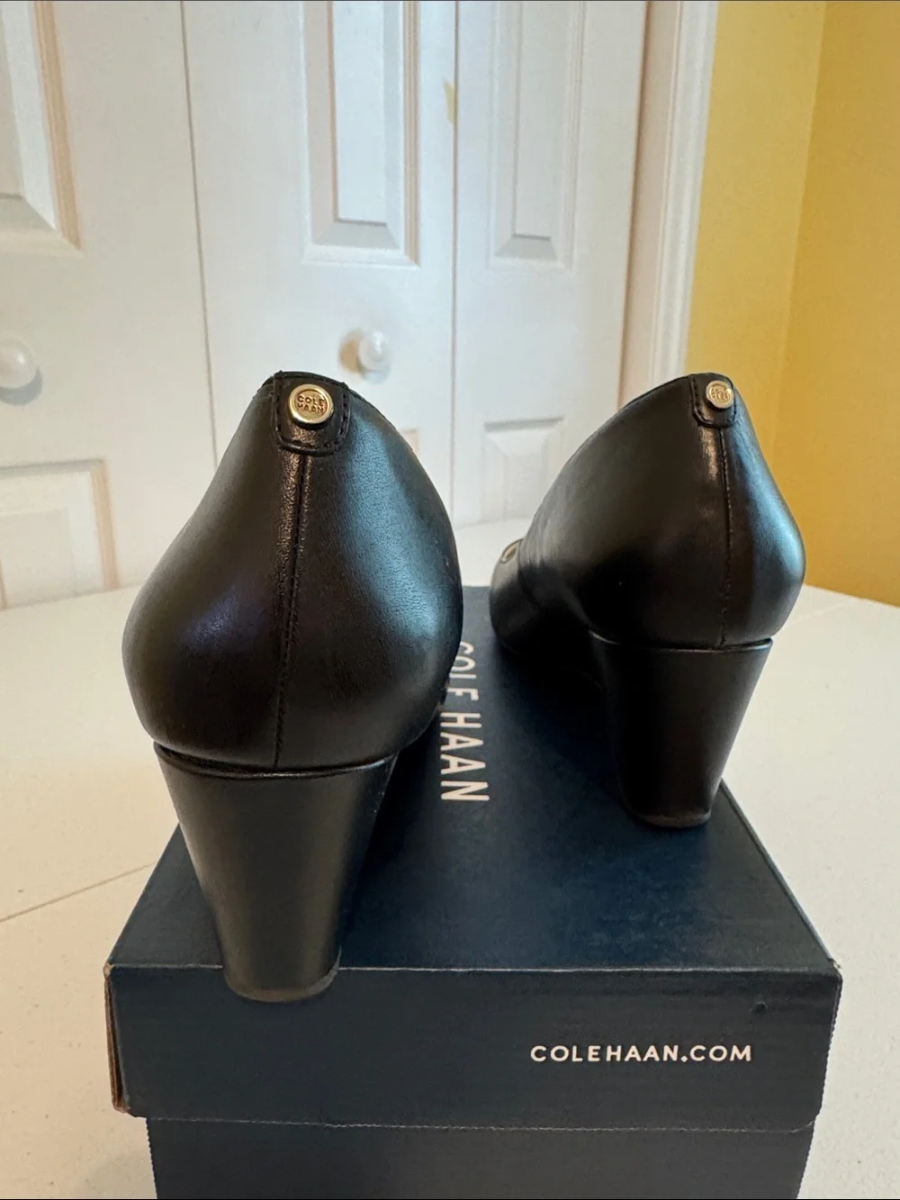Cole Haan Black Leather Wedge Weatherproof Pumps